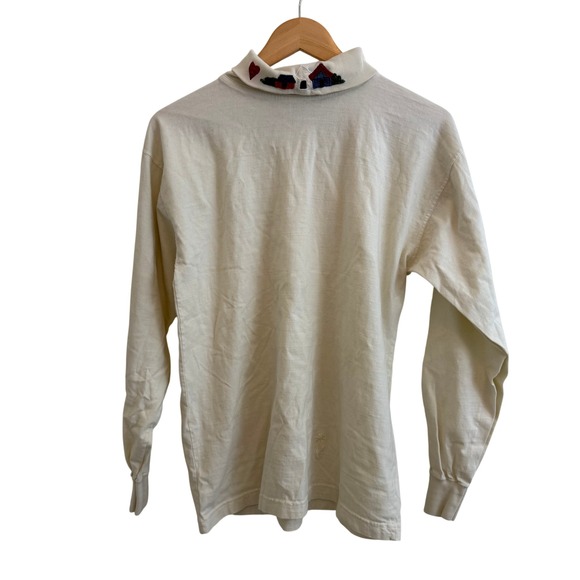 Vintage Orvis Women's Cream Embroidered Houses Turtleneck Shirt Size M Grandma - Picture 2 of 11